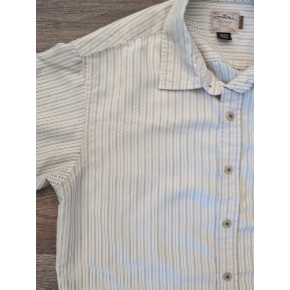 O'Neill Heritage Series Shirt Fit Small Tag; Med Ivory Black Striped Button Up - Picture 4 of 16